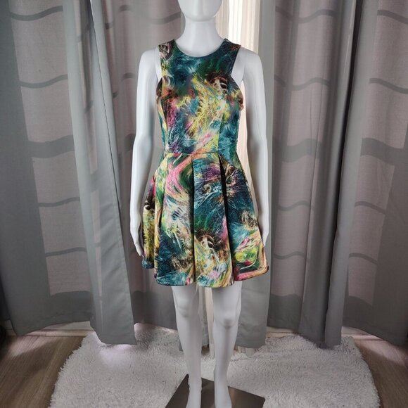 Forever 21 Womens Galaxy Printed Graphic Colorful Fit & Flare Mini Dress Size M - Picture 2 of 11